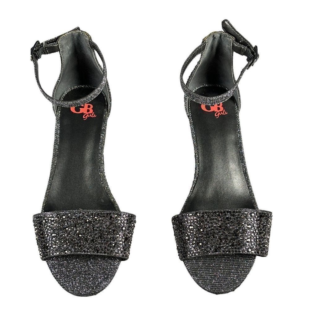 GB Girls Sparkly Sandals Size 4M Shoes Wedge Gray Jeweled Ankle Strap Fancy - Picture 2 of 10